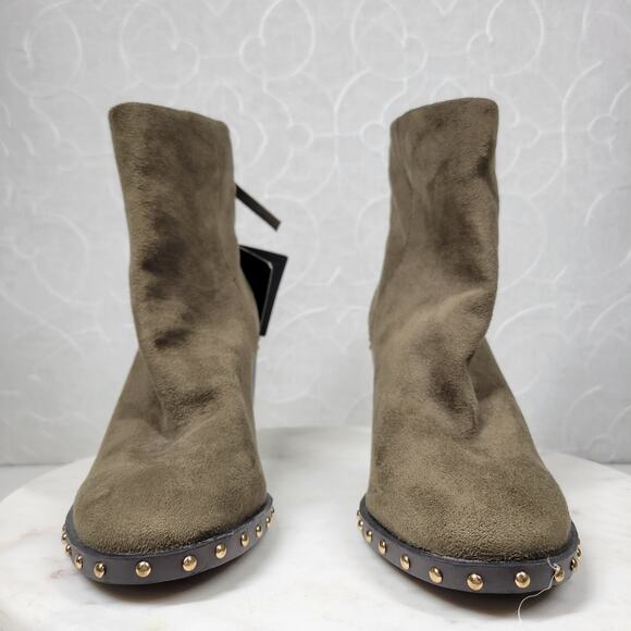 Forever 21 Suede Boots Womens 7 Green Leather Gold Rivets Block Heel Zipper New - Picture 12 of 16